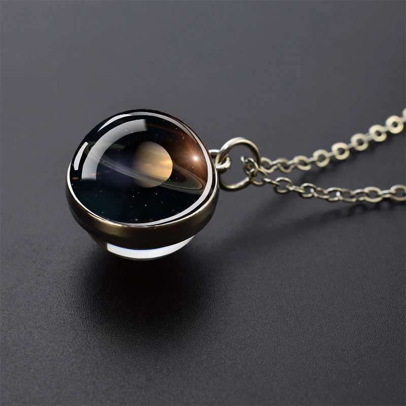 Celestial Galaxy Pendant Necklace – Double-Sided Glass Ball Astronomy Jewelry Gift