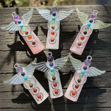 

Natural Stone Rose Quartz Angel Wing Hexagon Pendant For Jewelry Making DIY Necklace Accessories Healing Gem Charm Gift Decor1PC