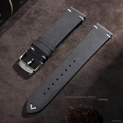 Elegant Vintage Leather Watch Strap with Quick Release - Black, Blue, Brown Options - 22mm (Grey)