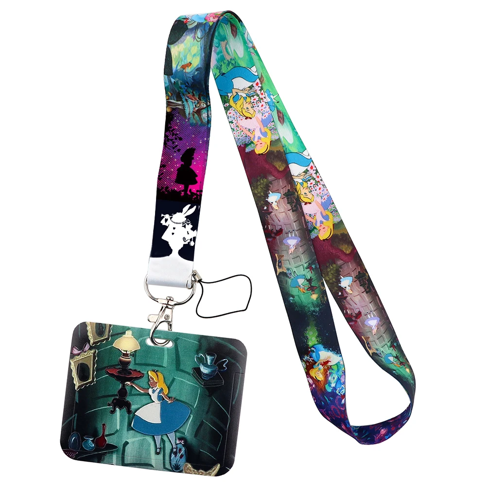 Alice in Wonderland Lanyard For Keys Chain ID Credit card Cover Pass Charm Neck Straps ID Badge Holder Key Accessories Gifts