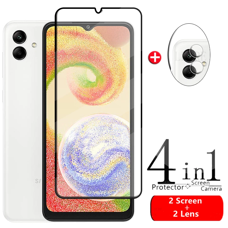 4-In-1 Per Samsung Galaxy A04 Glass Per Samsung A04 Screen Protector Hd Full Cover Glue 9H Vetro Temperato Samsung A04 Lens Glass