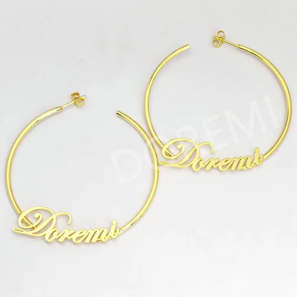 DOREMI Inspire Jewelry Stainless Steel Custom Letter Hoop Earring Personalized Letters Sunken Name Bottom Custom Earrings