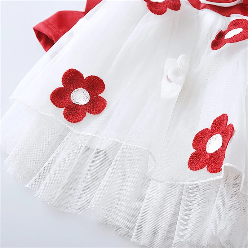Spring Autumn Baby Girl Dress Lovely Kid Flower Bow Children Clothing Princess Evening dresses Toddler Clothes 0-4 Y Long Sleeve