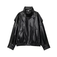 TFMLN 2025 femmes Faux cuir veste ample haute rue col montant à manches longues manteau mode casual fermeture éclair vêtements d'extérieur automne hiver 5