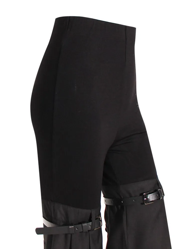 KBQ Solid Slimming Flare Pants For Women High Waist Knitting Spliced Belt Casual Trousers Female Fashion Autumn Clothing 2023