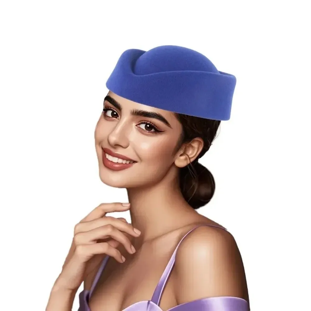 Neue Modische Hochwertige Vielseitige Britische Retro-Zylinderhüte Formeller Konkaver Top-Stewardess-Hut Einfarbige Pillbox-Kappe Cosplay-Kostüm – Detail 2
