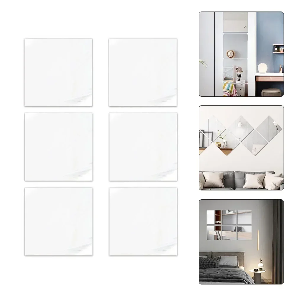 3D Self-Stickers Mirror Tile Stickers DIY Art Mirrors Acrylic Wall Decoration 6PCs For Door Wardrobe Bathroom Home