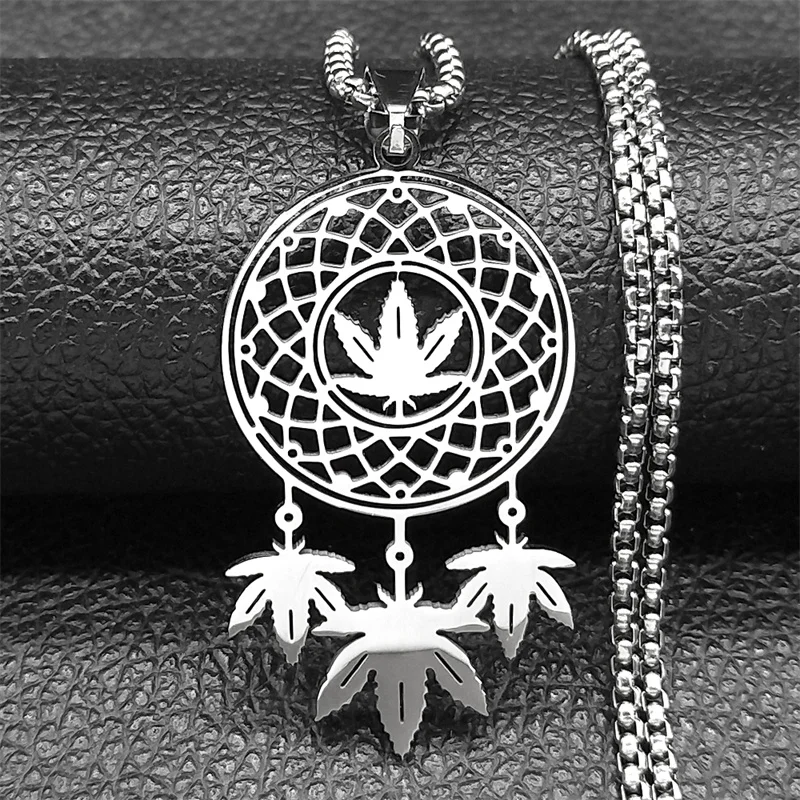Ahornblätter Traumfänger Halskette für Frauen Männer Edelstahl Gold Farbe Indische Hilfe Schlaf Kette Schmuck Amulett Kragen Verano – Detail 4