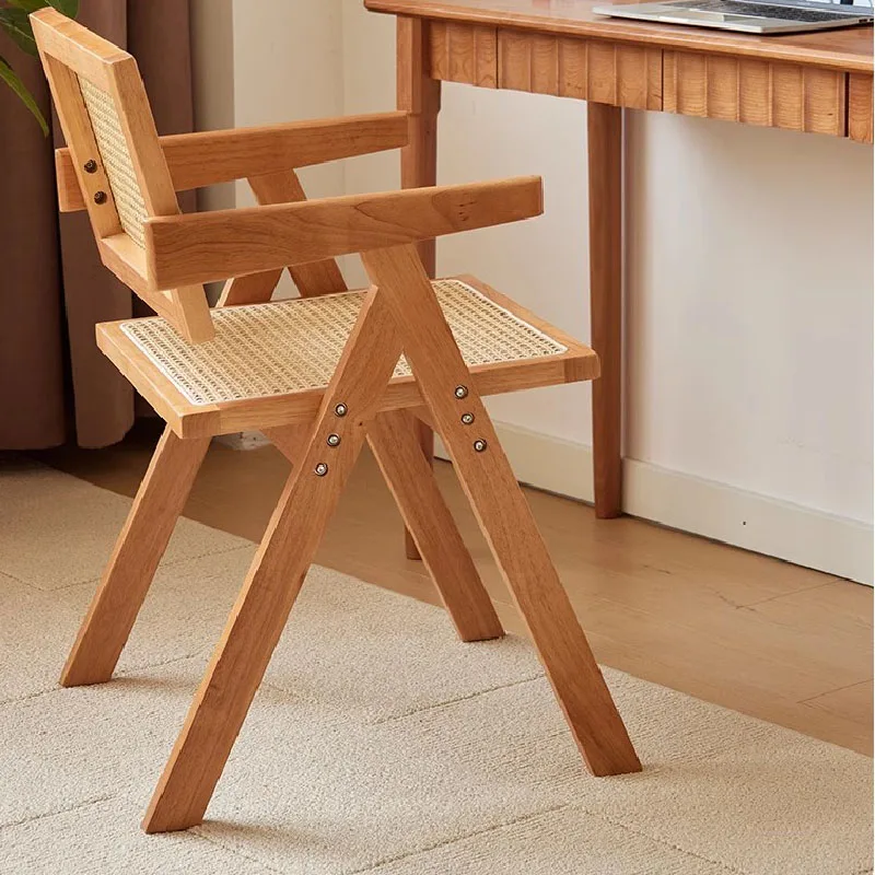 

Modern Luxury Wooden Dining Chairs Designer Ergonomic Outdoor Rattan Desk Arm Chair Vanity Fauteuils De Salon Outdoor Furniture