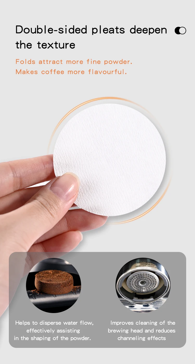 KACACAO Kaffeefilterpapier 51/53/58 mm Einweg-Sekundärwasserfilterpapiere Espresso Siebträger Zubehör Barista Tools – Detail 5
