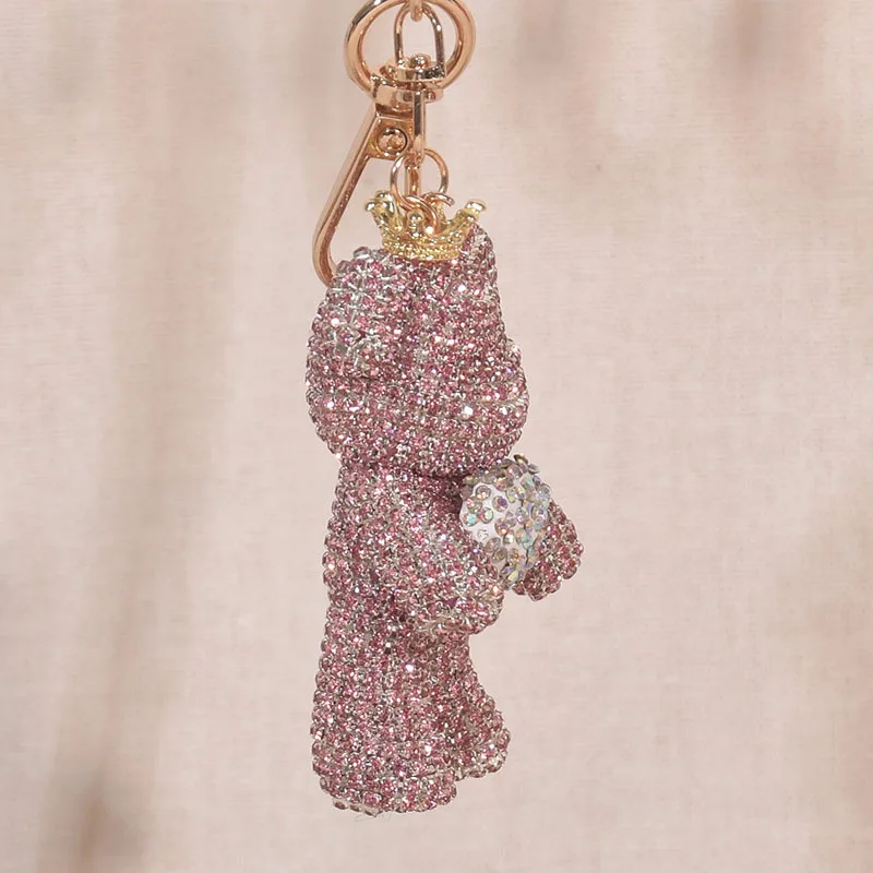 Hochwertiger Strass-Tier-Schlüsselanhänger, Lederband, Pflegebär-Anhänger, ausgefallener Strass-Bär, Tier-Schlüsselanhänger, Taschenanhänger – Detail 5