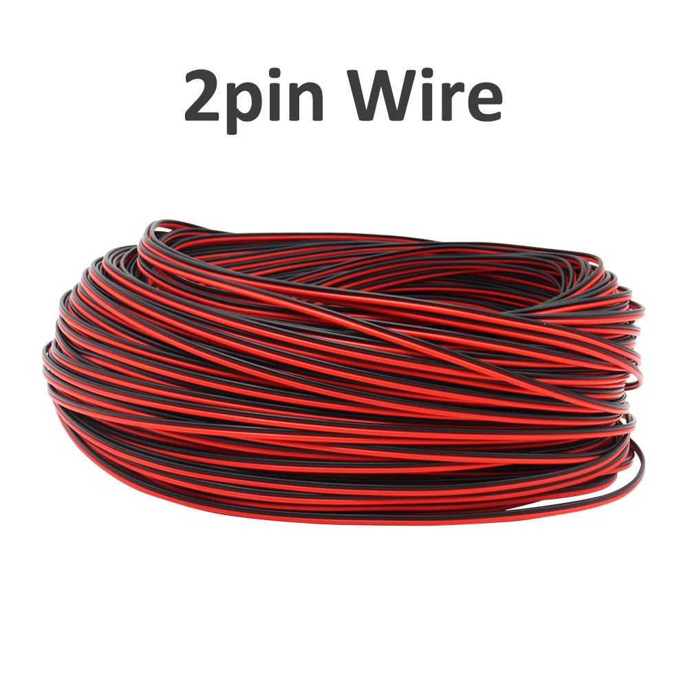 전선 레드 블랙 익스텐션 케이블 라인, 12V 24V 2835 5050 단색 COB 스트립 조명용, 2 핀 22AWG, 5M, 10M, 20M