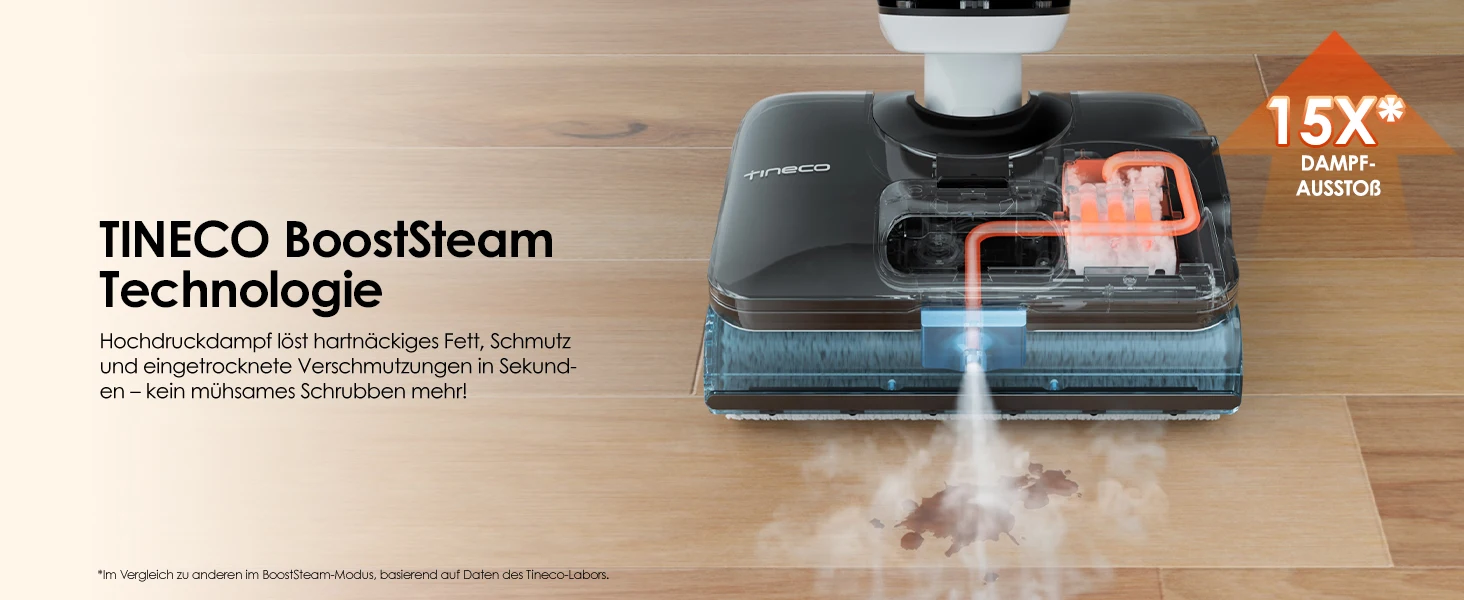 Tineco FLOOR ONE S6 Stretch Steam Nass-Trockensauger, 160 ° C BoostSteam, Anti-Verwicklungs-Design, FlashDry Selbstreinigung – Detail 4