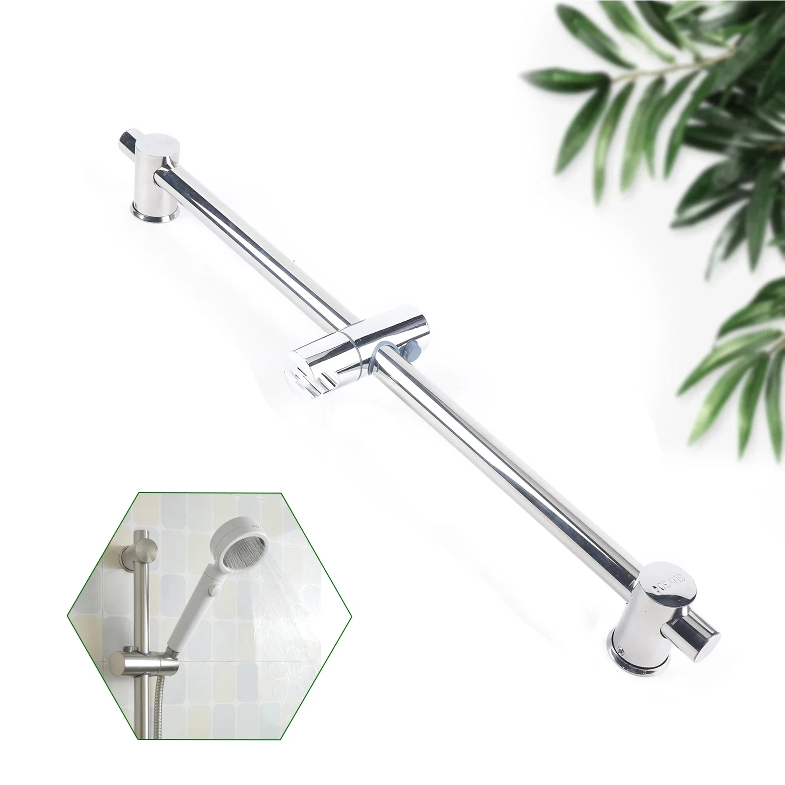 Duschstange 66 cm, moderne Duschstange mit 360°-Drehung ° Drehbarer Duschkopfhalter für Badezimmer, Duschen, Hotels, Häuser (Silber) – Detail 3