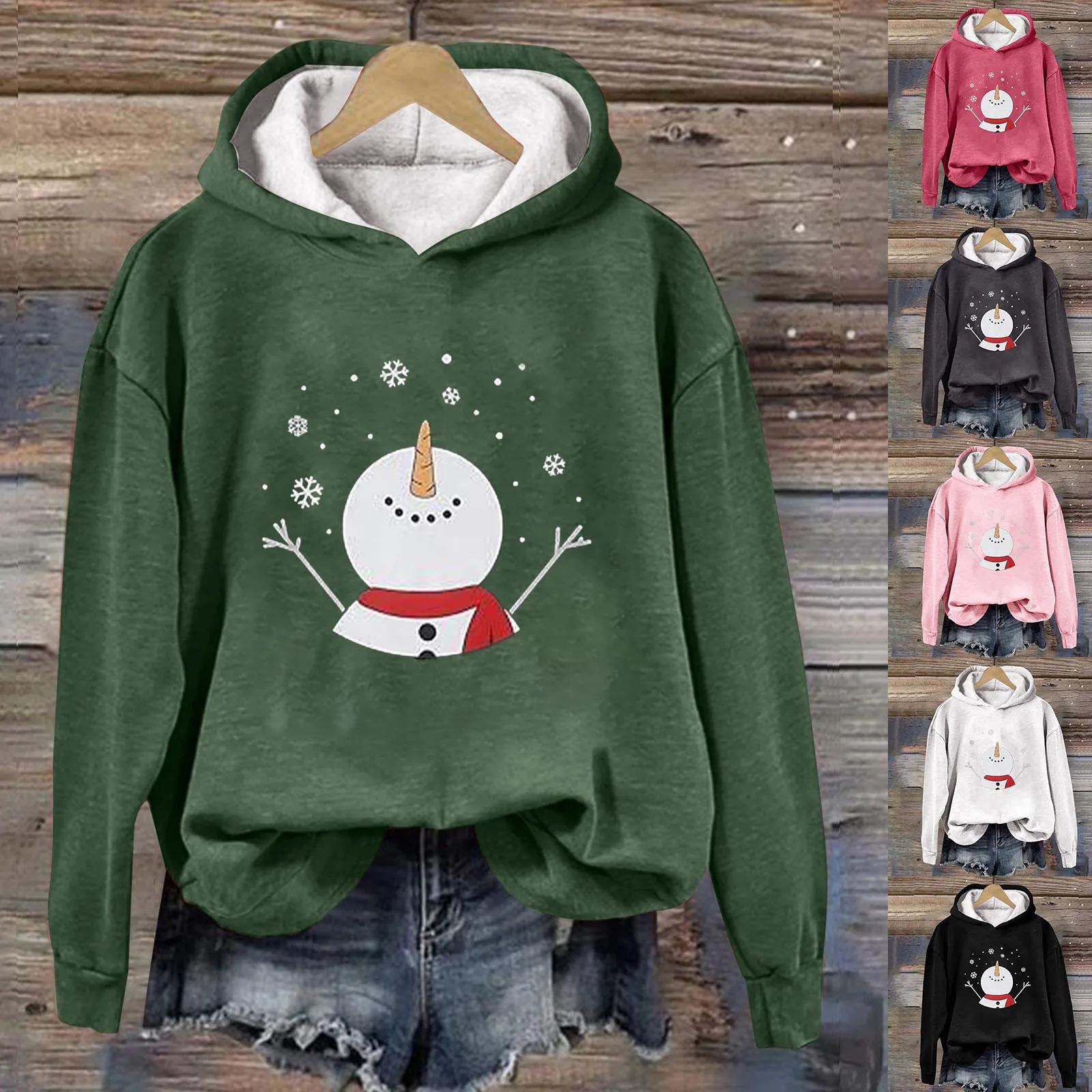 

Women's Christmas Happy Hooded Sweatshirt With Funny Snowman Snowflake Patterns Fleece Casual Running Oversize casual
