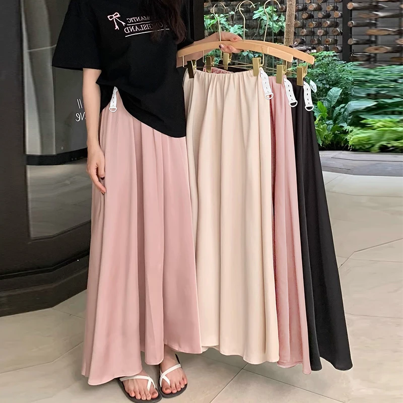 Summer Long Loose Maternity Umbrella Skirt Soft and Comfortable Elegant Pregnant Woman Satin Skirts Pregnancy Clothes