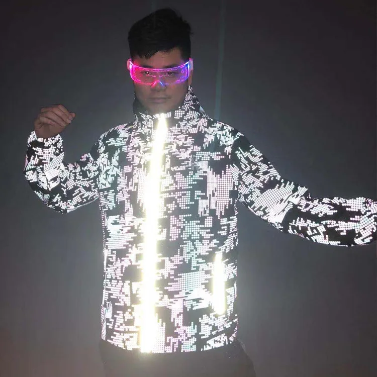 Reflective Jacket Hip Hop Costume Men Nightclub Party Rave Outfit Street Dance Clothing Festival Clothing Autumn Coat large size 5xl 6xl autumn new men s bomber zipper jacket male casual streetwear hip hop slim fit pilot coat men clothing 2021