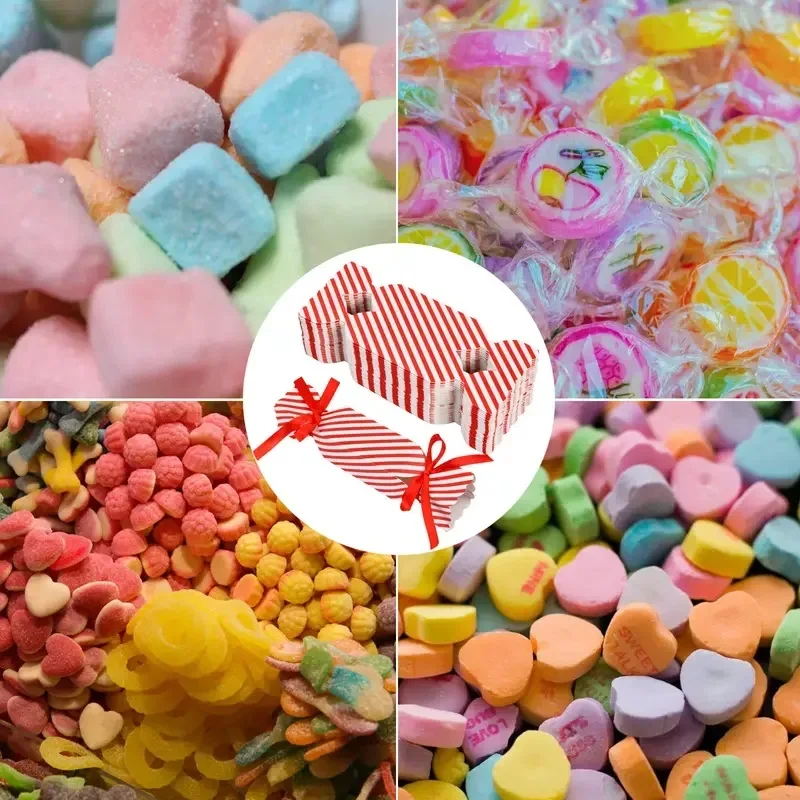 Candy Box For Christmas Ribbons DIY Sweets Chocolate Cookies Decoration Party Gift Xmas Wedding Paper Packaging Boxes 20pcs