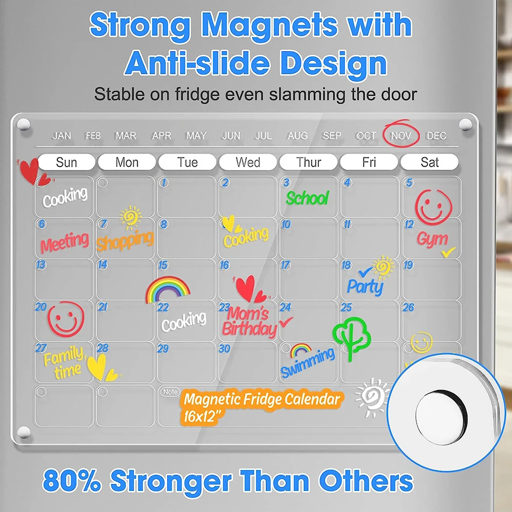 Comix Acrylic Calendar For Fridge, 2 Set Magnetic Dry Erase Calendar -  16X12 Witeboard Calendar & Monthly Planner With 4 Magnetic Markers