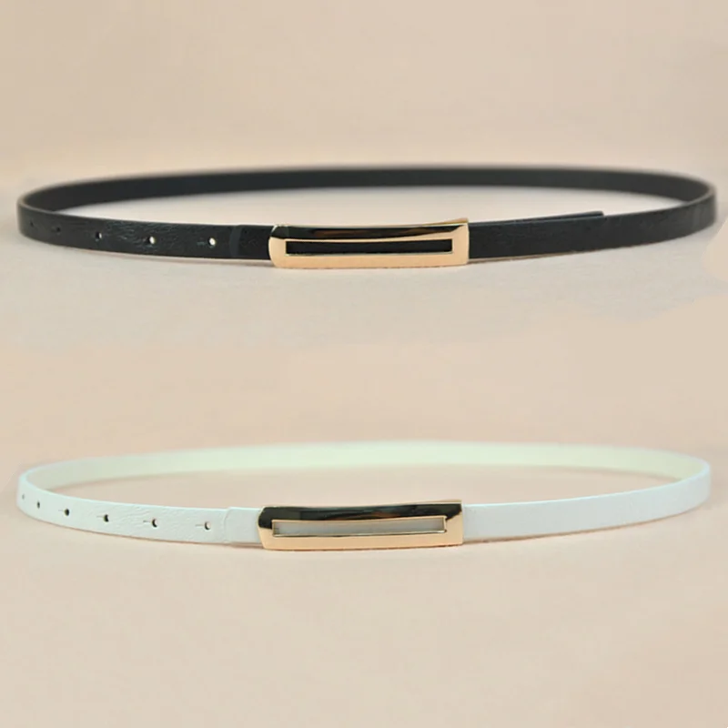 

Classical Thin PU Leather Women Belts Gold Metal Buckle Waist Belt Luxury Black White Belt Waistband Dress Coat Jeans Straps