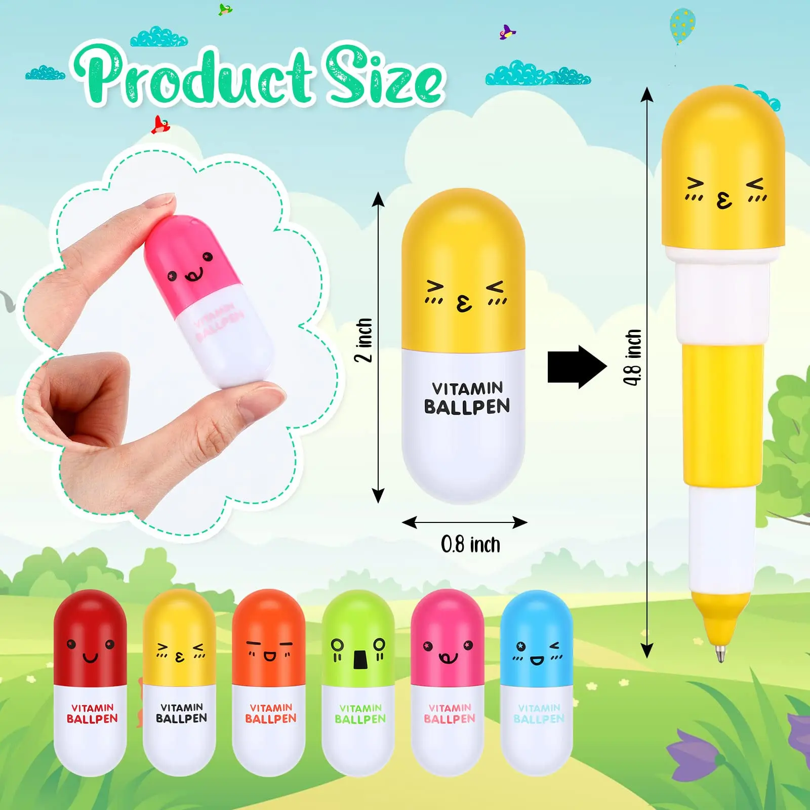 12Pcs Mini Retractable Funny Pill Pen for Kids Painting Drawing Toy Baby Shower Back To School Student Gift