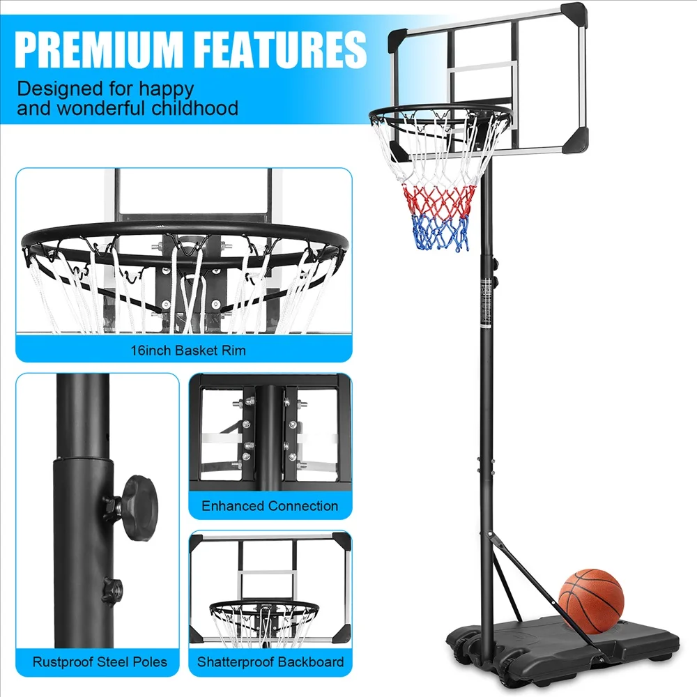 Robuster tragbarer Basketballkorb – höhenverstellbar von 5,6 Fuß bis 7 Fuß, für Teenager/Athleten, Innen- und Außenbereich, Rad ausgestattet – Detail 8
