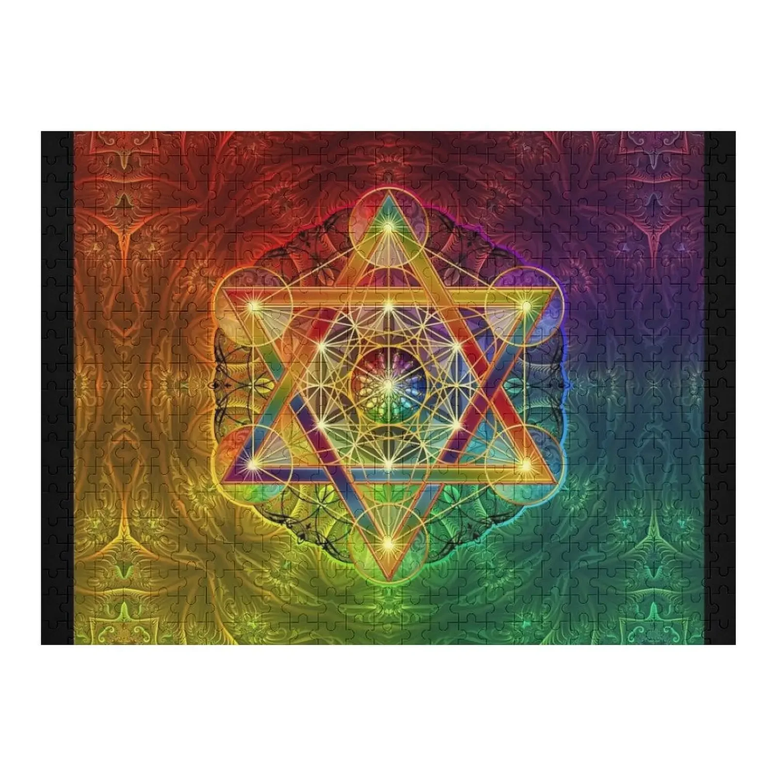 Metatron's Cube with Merkabah and Flower of Life Jigsaw Puzzle Animal Personalize Puzzle