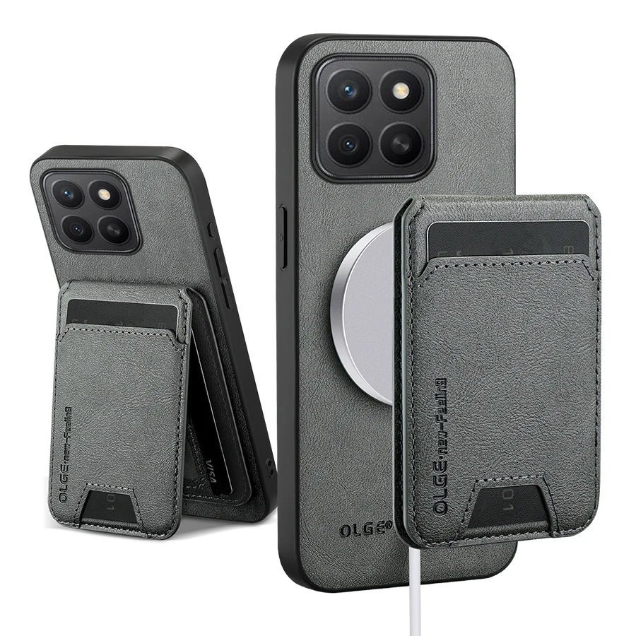 Magnetic Leather Card Holder Wallet with Detachable Case