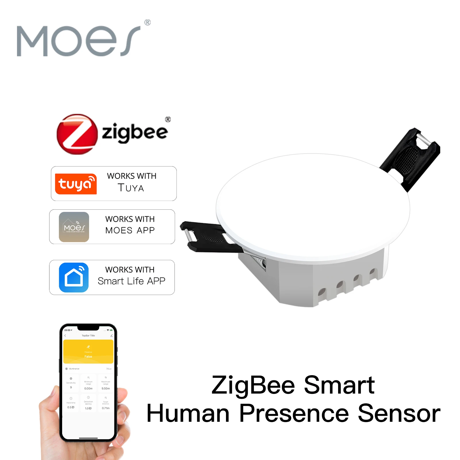 Human Presence Sensor Mit MmWave Für Tuya & Zigbee – Erkennt Präsenz & Bewegung, Lichtsensor, Für Smart Home Automatisierung (60x60x30mm)