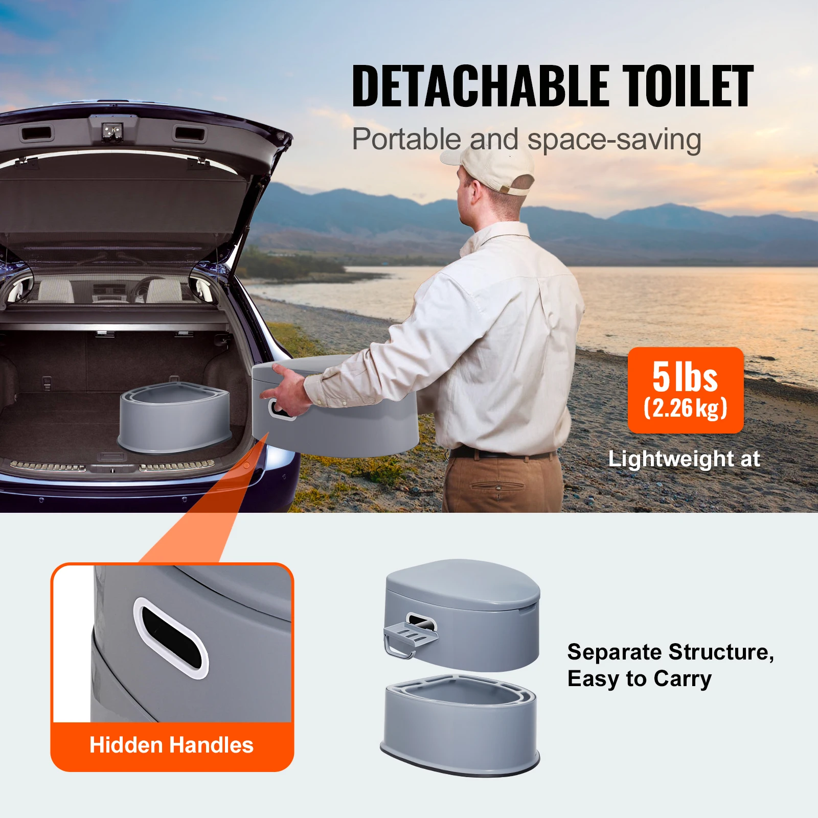 Portable Toilet for Camping with Detachable Inner Bucket