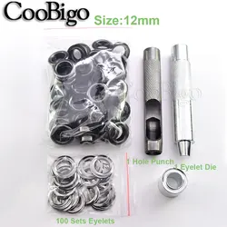 Black Metal Grommet Tool Kit for DIY Crafting and Accessories (Dia. 12mm)