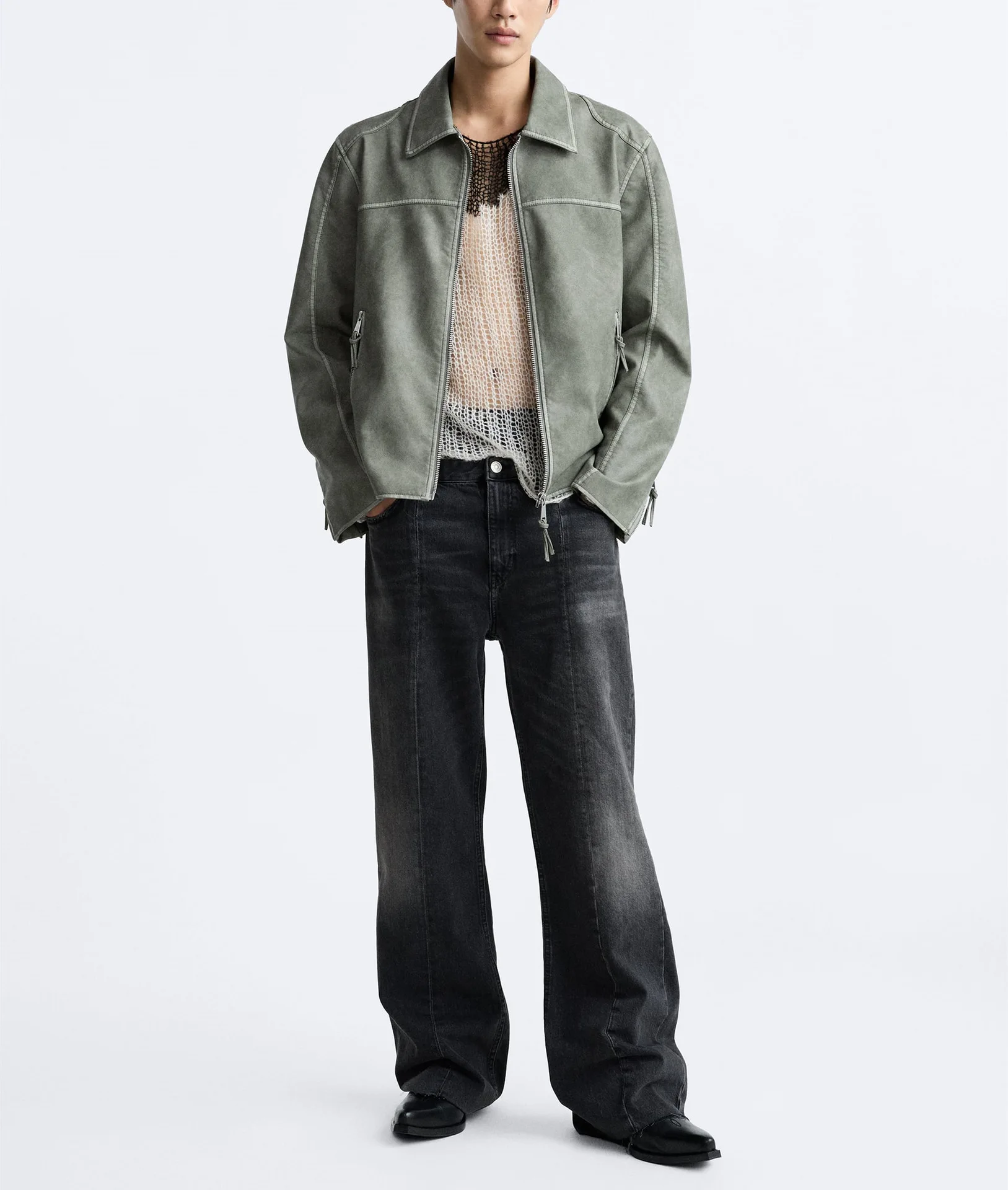 Spring men's lapel washed vintage distressed faux leather slim fit motorcycle jacket