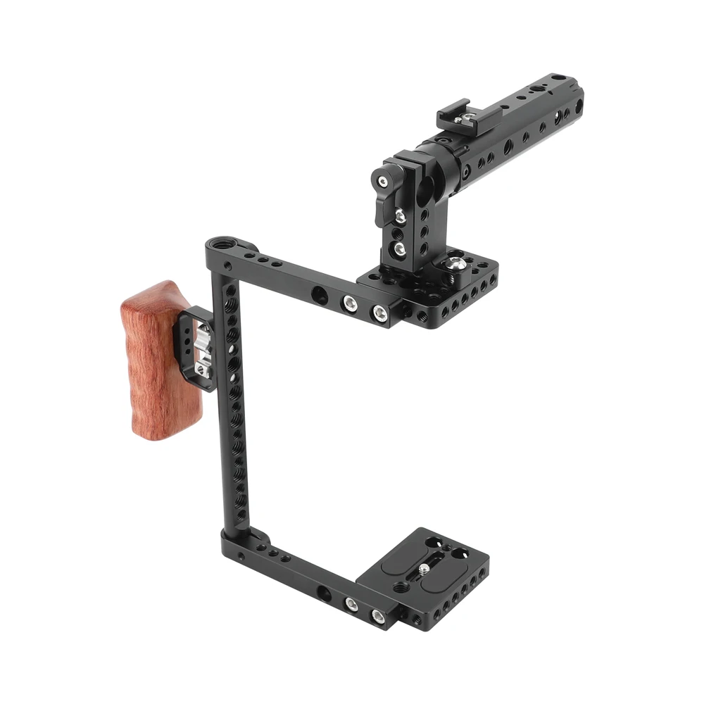 Universal Camera Cage Rig With Wooden Handle Grip& Top Handgrip& Shoe Mount For
