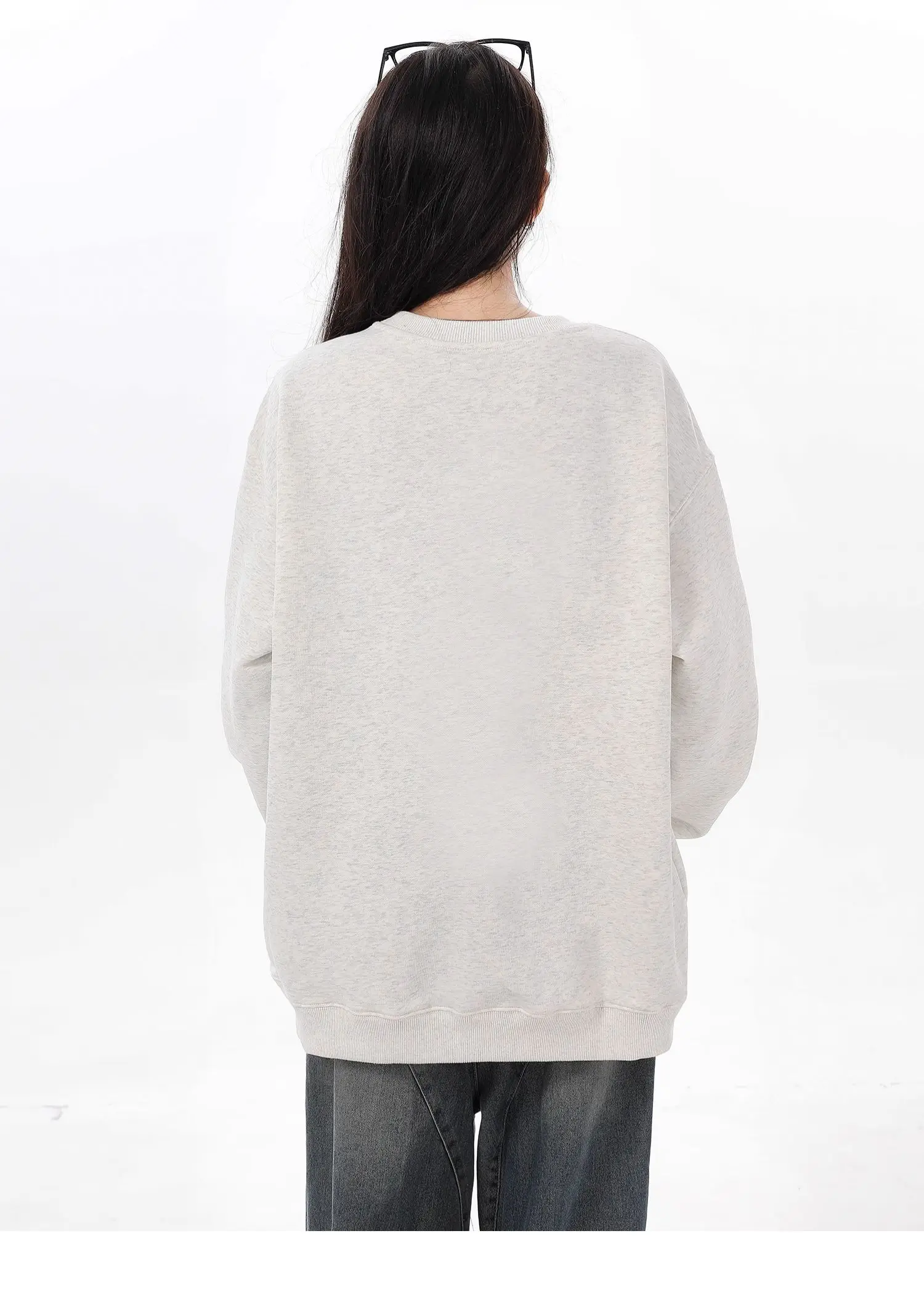 American-Style Gray Pullover Sweatshirt Autumn Winter Oversize Hoodies Retro Casual Loose Round Neck Long-Sleeved Sweatshirts
