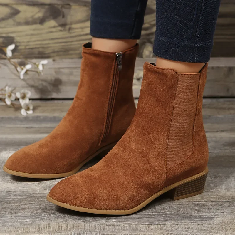 2023 Winter Classic Chelsea Women's Boots Cowherd Round Head Wedge Heel Ankle Boots Simple and Comfortable cowboy boot for Women