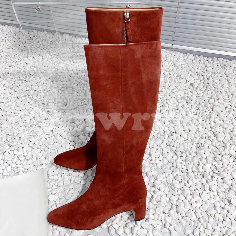 

Ladies Long Boots Autumn Winter New Side Zipper Design Cow Suede Upper Pointed Head Long Boots Simplicity Versatile Female Shoes