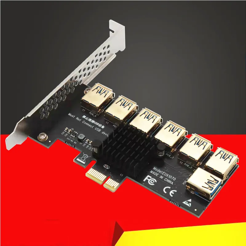 PCIE 1 to 7 Gold USB 3.0 PCI-E Riser Card - 1x to 16x Multiplier Hub Adapter for Bitcoin Mining BTC Devices Description Image.This Product Can Be Found With The Tag Names Computer Cables Connecting, Computer Peripherals, Express riser, PC Hardware Cables Adapters