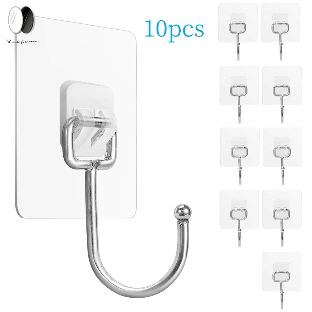 

10 PCS Large Self-Adhesive Towel and Coats Hooks Transparent Waterproof Wall Hanging Kitchen Bathroom Home and Office Organizer
