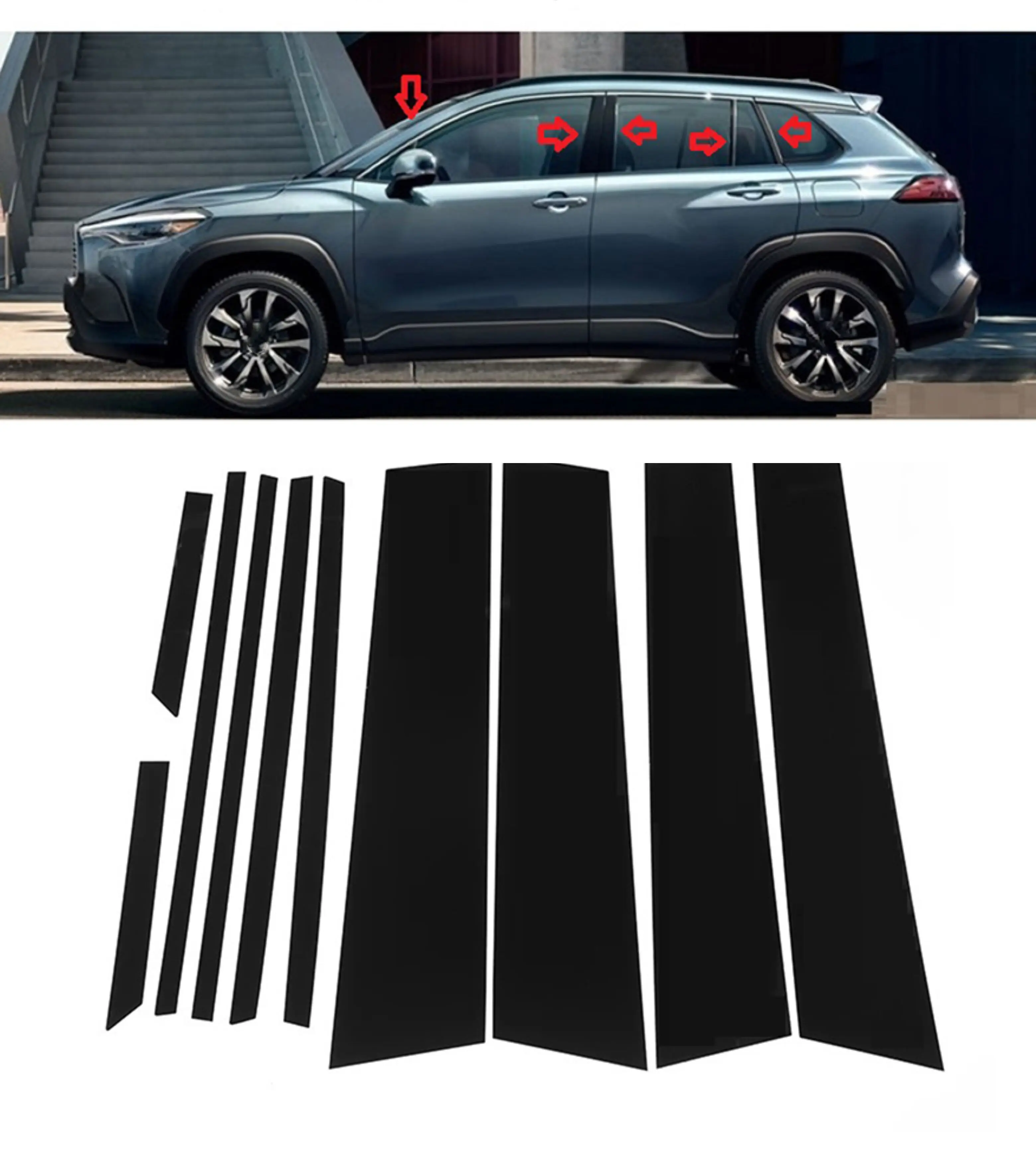 10Pcs Car Door Window Pillar Post Trim Covers Decorazione Sticker Per Toyota Corolla Cross 2020 2021 2022 Accessori Esterni