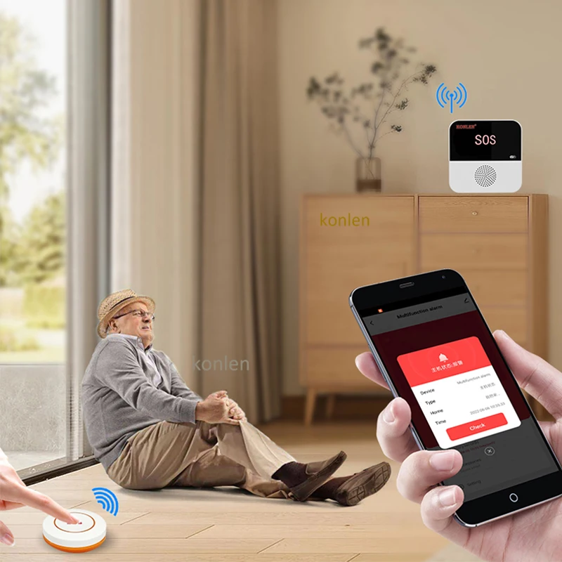 WIFI Elderly Caregiver Pager SOS Call Button Wireless Emergency Tuya Smart Panic Medical Alert for Seniors Patients Old Helping Medical Alert Button Emergency Alarm Button