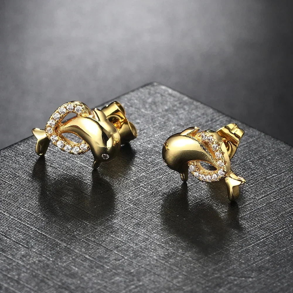 2024 New Stainless Steel Perforated Women Dolphin Earrings Light Luxury Fashion Girls Y2K Trendy Piercing Ear Studs Jewelry Gift 4