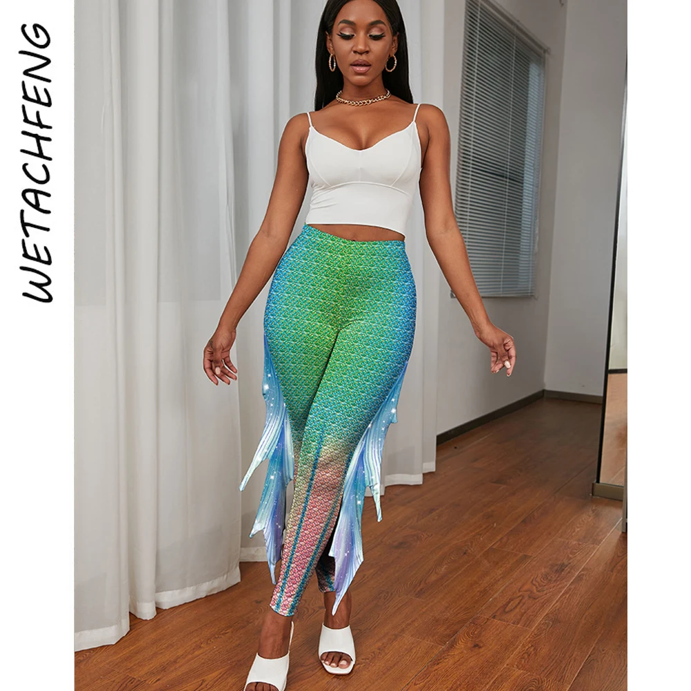 

Sexy Skinny Mermaid Cosplay Pants Women Streetwear Halloween Leggings 3D Print Fish Scale Pants Clothes 2024 Holiday Party Pants