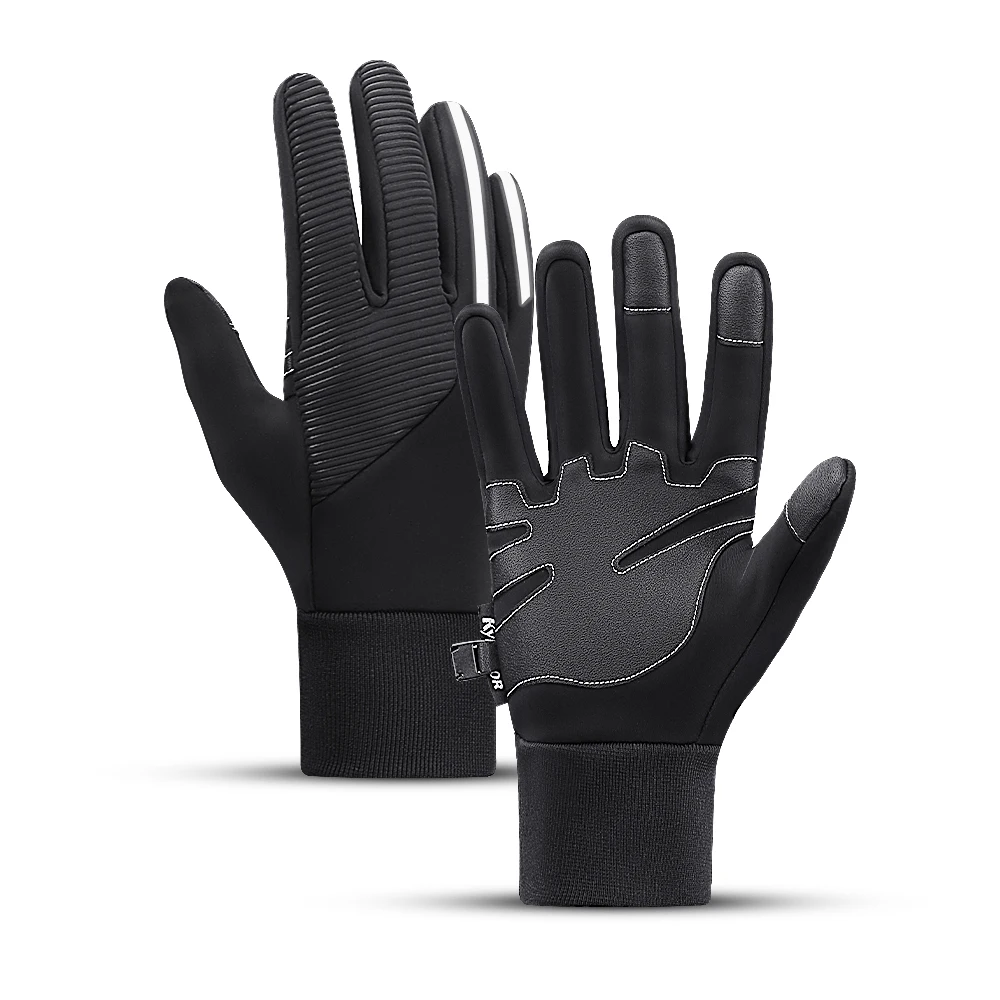 Winter Cycling Leather Gloves Touchscreen Warm Windproof Wear Nonslip Motorbike Gloves Men Black for Work Gloves Bike Snowmobile