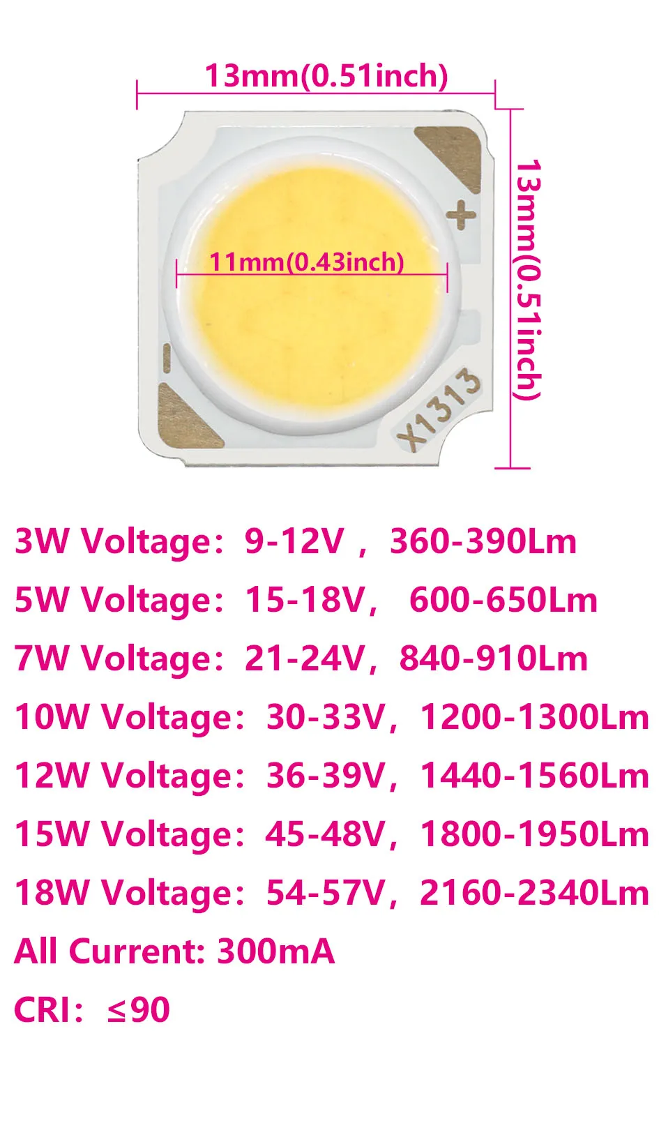 10PCS Bridgelux Chip LED COB 1313mm 3000k 4000k 6500k 300mA 3W 5W 7W 10W Hohe Qualität Hohe Helligkeit für Glühbirne Spotlig Platz – Detail 1