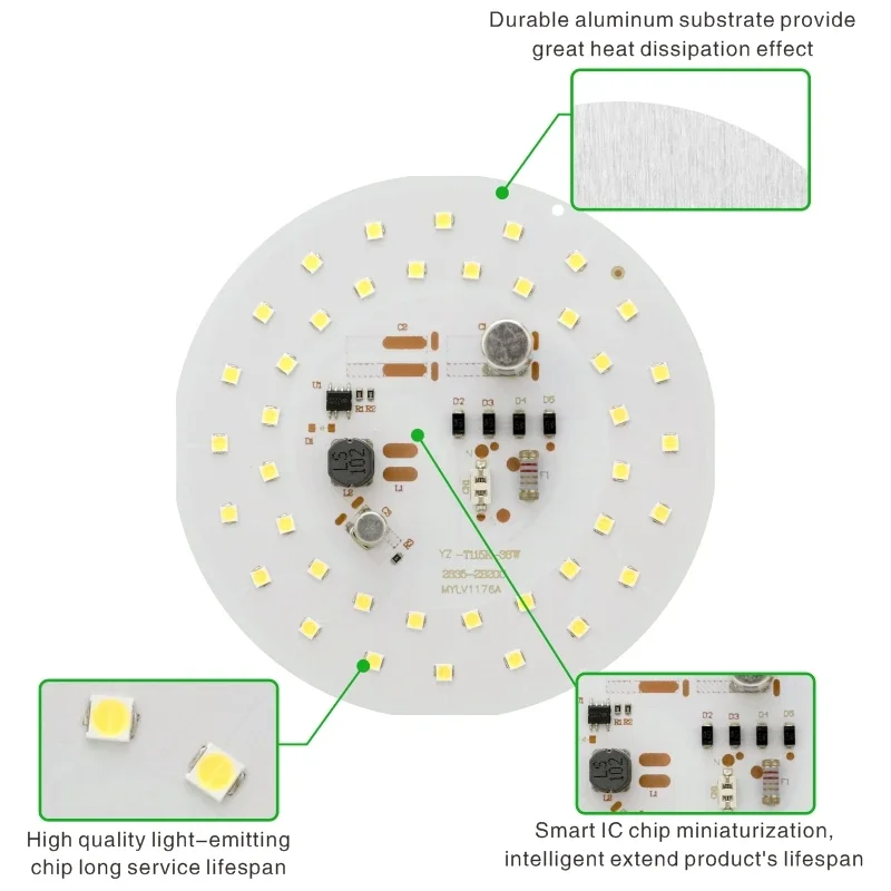 LED Round Chip 55W 45W 38W 28W 18W 14W 10W 5W for Light Bulb 2835SMD DOB Light Beads AC 220V No Flicker Bulb Chips Lighting Lamp