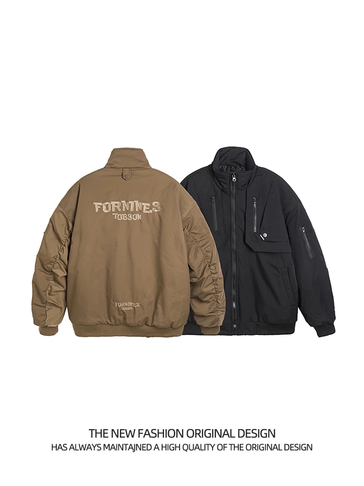 Jacket Men's Retro American Stand Collar Spring and Autumn Thin Non-Elastic Loose Casual High Street Letter Embroidery OuterWear