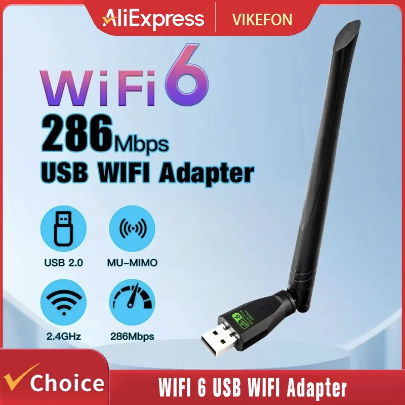 Adattatore USB WIFI 6 AX286, Dongle per Scheda di Rete 2.4GHz 802.11AX con Antenna per Ricezione del Segnale, per Laptop Windows 10 11, Senza Driver