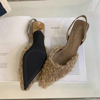 Fur Women High Heels Shoes Pointed Toe Fashion Sexy Slippers New Designer Party Dress Pumps Luxury Zapatillas Mujer 2
