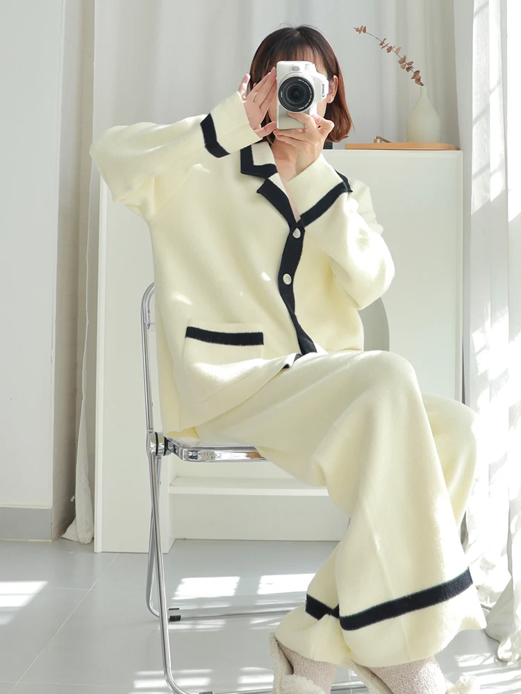 女性の暖かい秋と冬のパジャマセット長袖のホームウェアカジュアルなナイトウェア新しいコレクション2023
