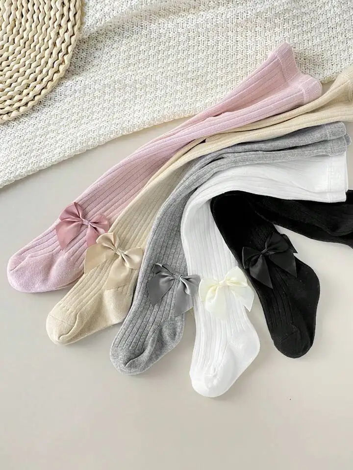 0-12Y Kinder Baumwolle Strumpfhosen Hosen Mädchen Satin Schleife Strumpfhosen Kinder Leggings Baby Mädchen Einteilige Strumpfhosen Säuglings Gestrickte Strumpfhosen – Detail 4